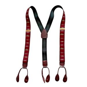 Vtg Pelican Fish Elastic Leather Braces Button Suspenders Men Red Y Back Buckle